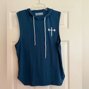 Men’s Holstrength teal performance stretch sleeves hoodie shirt. Size medium